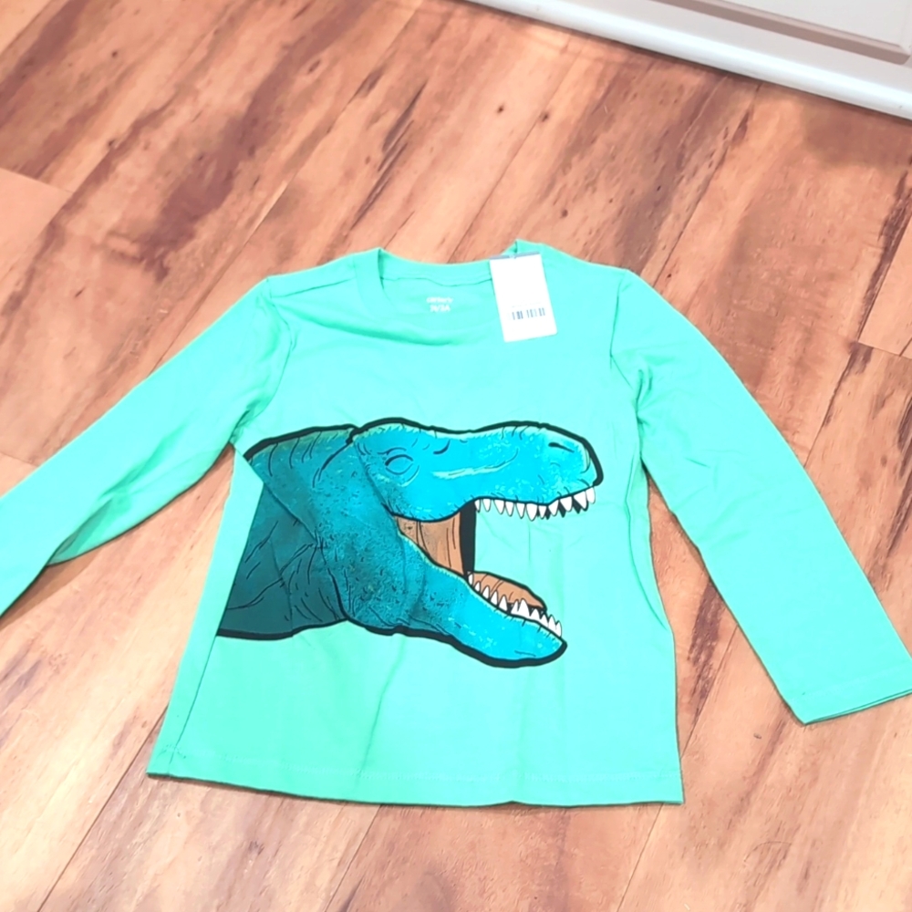 3T Carter's Long sleeved green/teal dinosaur shirt